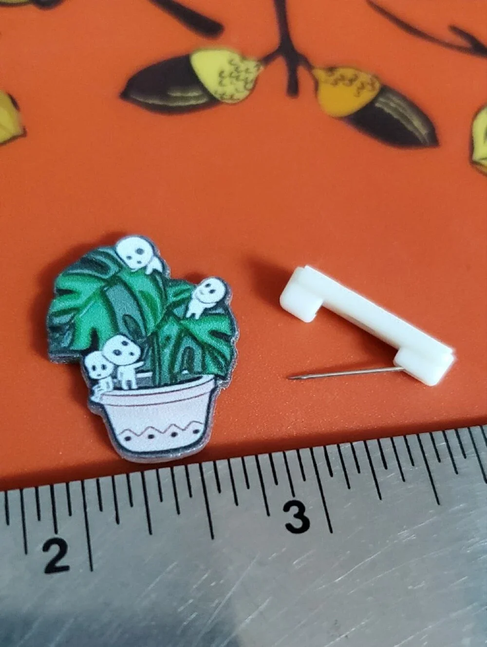 Plant Pin with Cute White Characters - Green & White Acrylic Pin